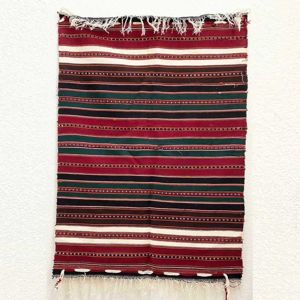 Vintage Boho Bohemian Mexican Wall Tapestry Wool Stripes 39” X 28”